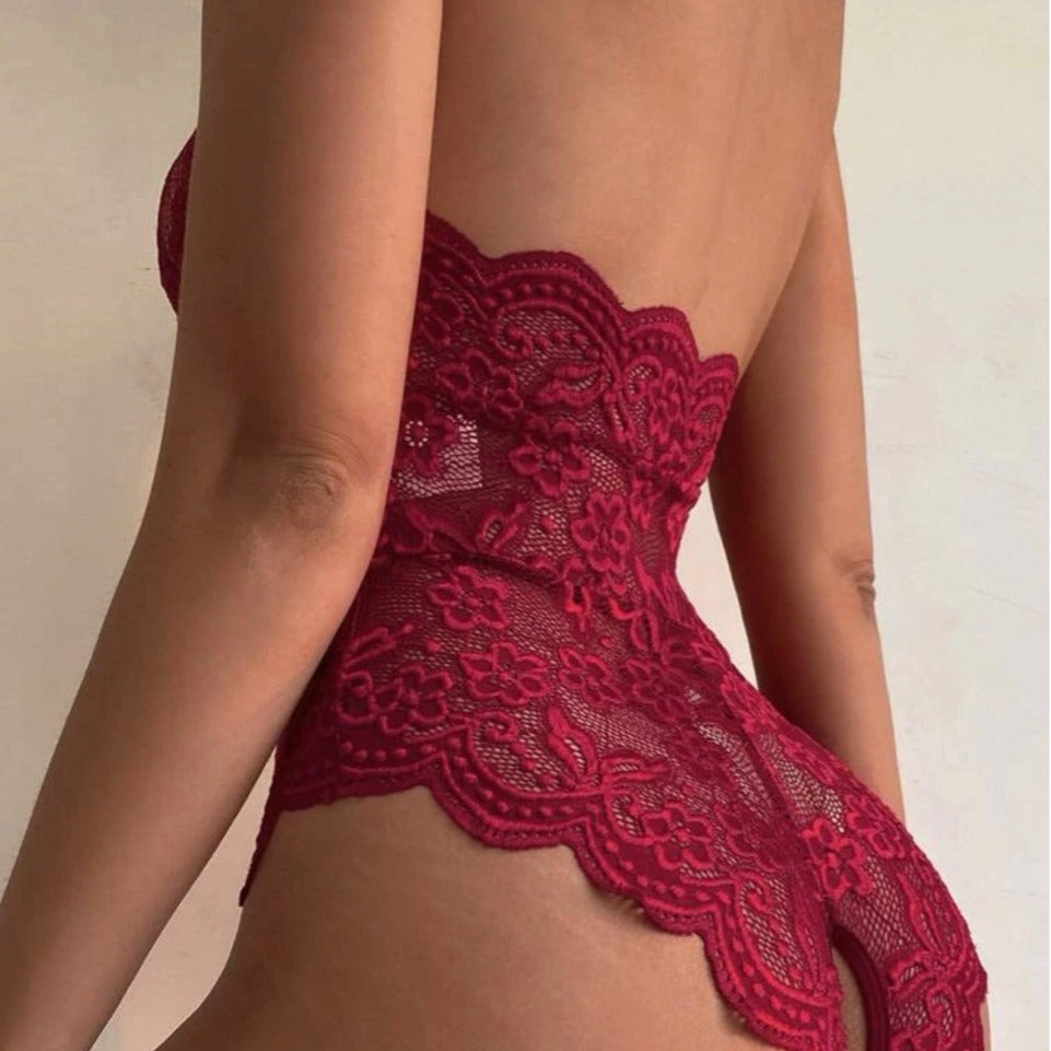 French Lace Open-Bottom Lingerie
