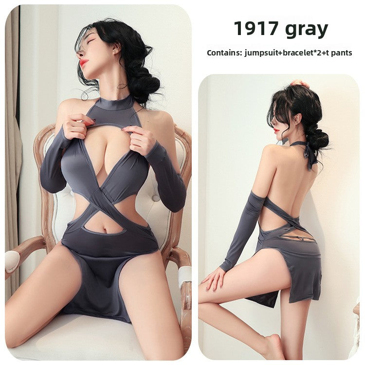 Sexy Cheongsam Lingerie Set with Cross Neck Design